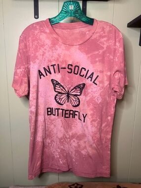Anti-Social Butterfly Pink Tie-Dye Tee
